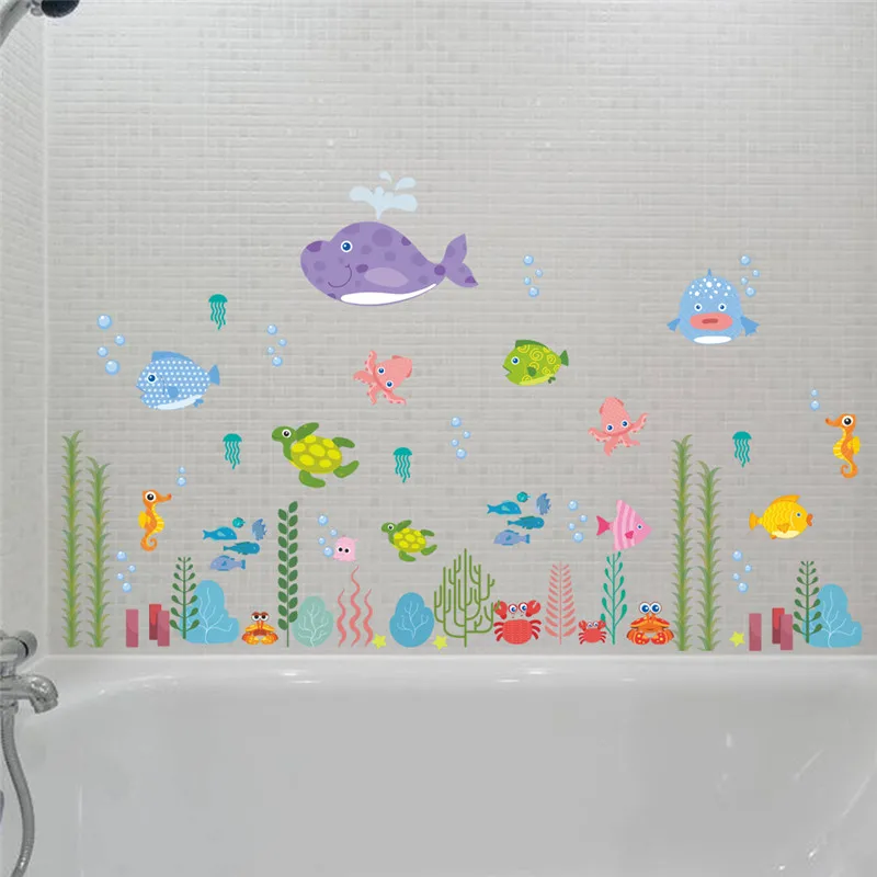 Underwater Sealife Fish Wall Sticker For Kids Room Bathroom Decoration Turtle Mural Art Home Decal Poster Children Gift