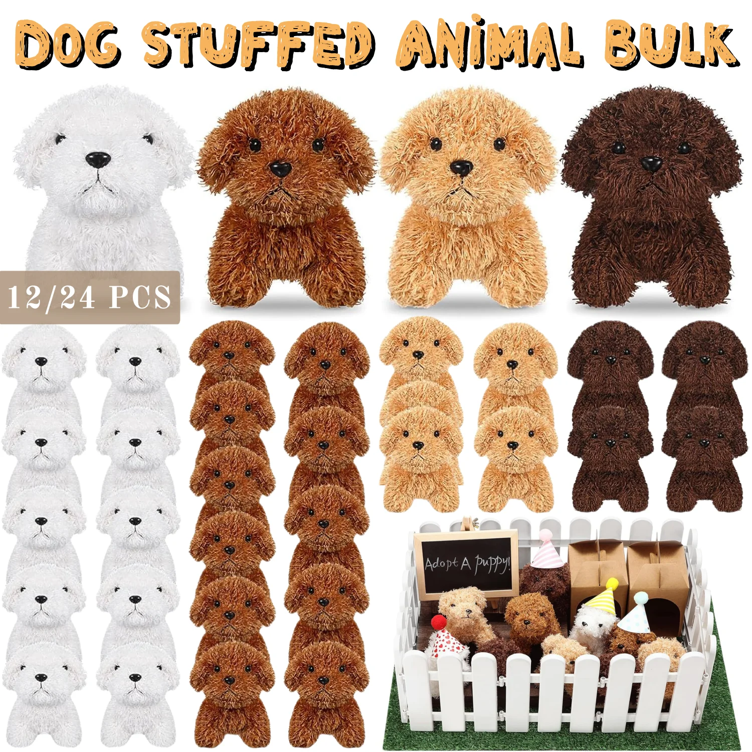 12-24 pçs brinquedos de pelúcia do cão de pelúcia filhote de cachorro macio poodle boneca animal de estimação brinquedo para adotar um filhote de cachorro festa favores presentes de aniversário - ...