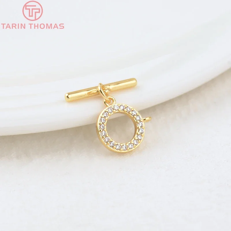 (3354)6 Sets O:9MM T:14MM 24K Gold Color Plated Brass Round Bracelet O Toggle Clasps High Quality Diy Jewelry Accessories