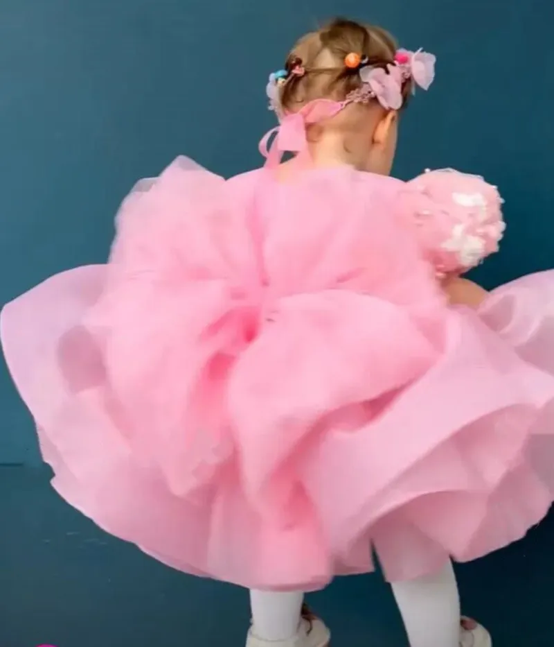 Vestido esponjoso para niña, vestido de fiesta Rosa Lolita, vestido de princesa de primer cumpleaños, vestido de bautizo, ropa de bebé con lazo grande