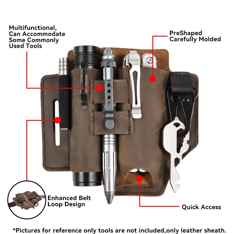 Riyao ปลอกสารพัดประโยชน์สำหรับเข็มขัดหนังแท้พร้อมหัวเข็มขัดกระเป๋าจัดระเบียบ EDC กระเป๋ากลางแจ้งเครื่องมือทำงานกระเป๋าคาดเอว dudukan senter ผู้ชาย