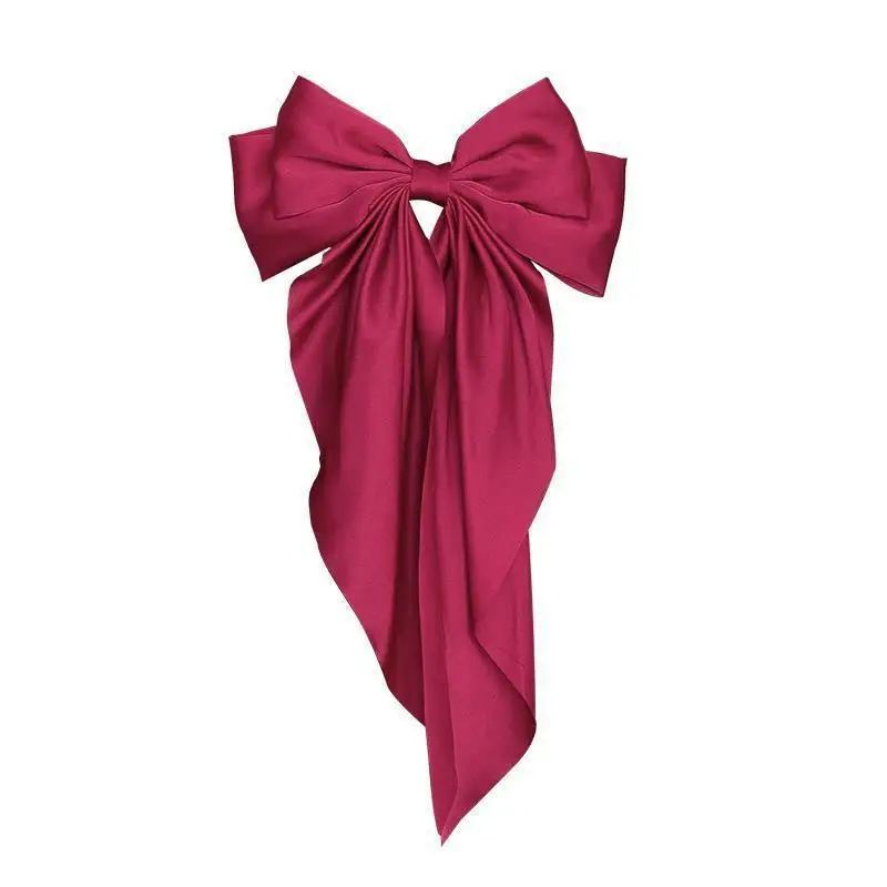 Satin large retro long streamer bow hairpin multi-color triangle scarf burgundy bow spring clip hair accessories