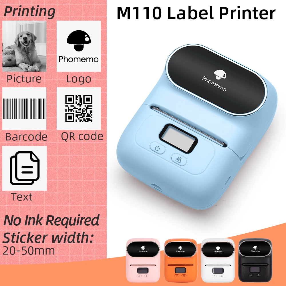 

Phomemo M110 Label Maker Wireless Label Maker Machine Free App Support iOS&Android for Home Business Office Labeling 203dpi