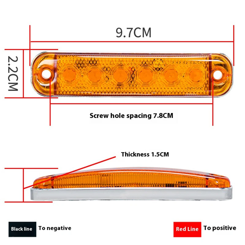 

2 шт., 6 светодиодов, стробоскопическая сигнальная лампа, аккумулятор для грузовика, автомобильный стоп-сигнал, 12-80 В, указатель поворота, автомобильный боковой фонарь, маленький желтый свет, универсальный