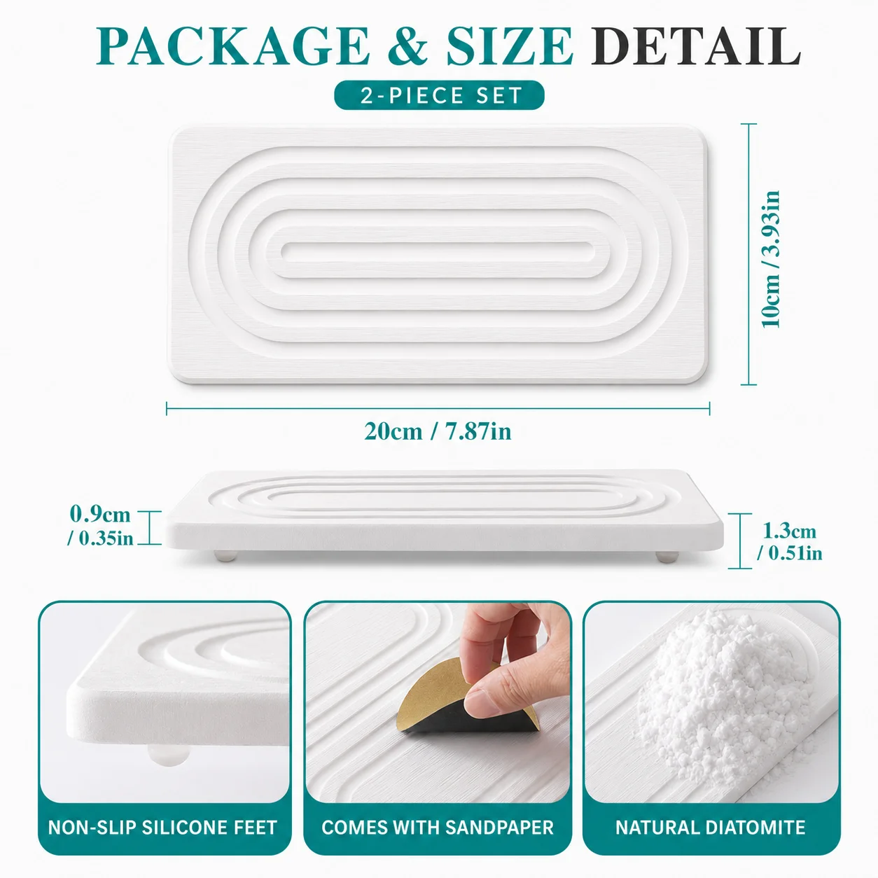 2 Pack Diatomite Tray Fast Drying Stone Sink Organizer For Kitchen Counter Soap Dispenser Bathroom Vanity Sponge Pad - view 4