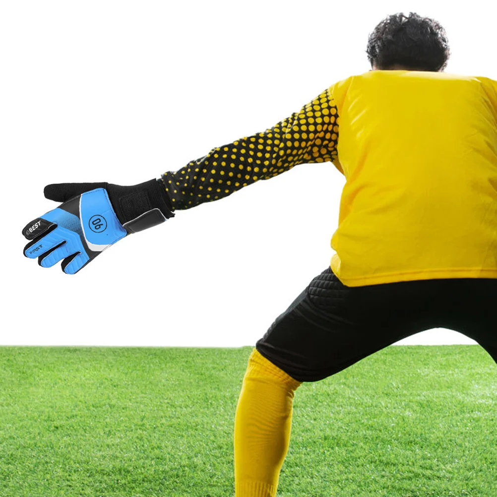

Children and Youth Goalkeeper Gloves Pu Latex Non-slip Protective Football 1 Pair (blue Size 5) Match Training Soccer Palm