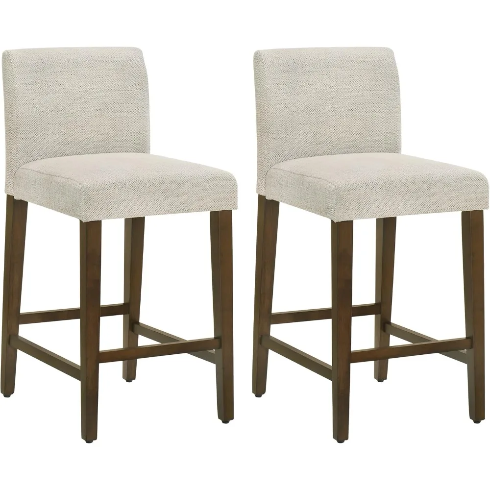

Counter Height Bar Stools Set Of 2, 27" H Seat Height Upholstered Barstools, Fabric In Ivory