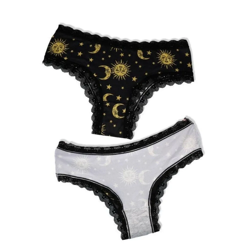 Fashion Low Waist Lace Edge Underwear Large Size Thin Seamless Briefs Sun Moon Underpants Women's Panties Gifts
