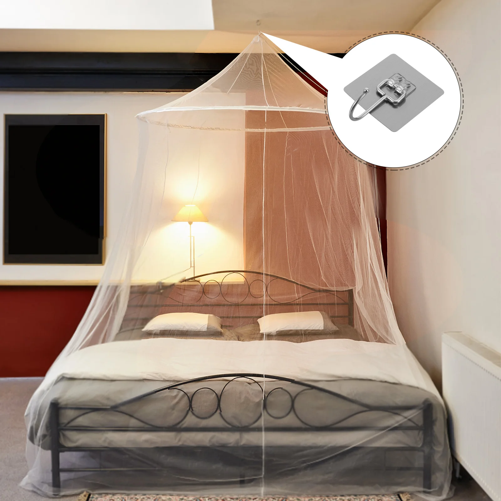 

5pcs Mosquito Net Hooks Stainless Steel Dome Canopy Bed Hangers Adhesive Ceiling Mount Sticky Net Hanger Bedding Accessories
