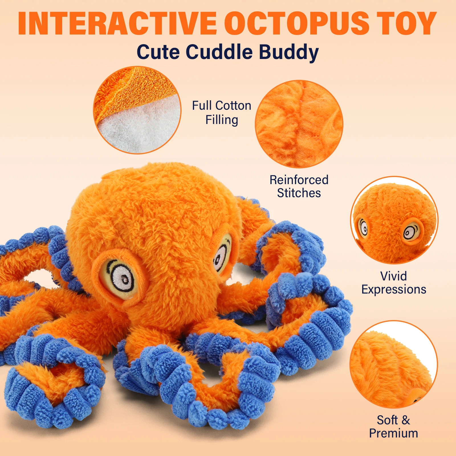Dog Octopus Squeaky Toy: Interactive Tug of War Plush with Crinkle for Small & Large Dogs, Puppies Blue view 6