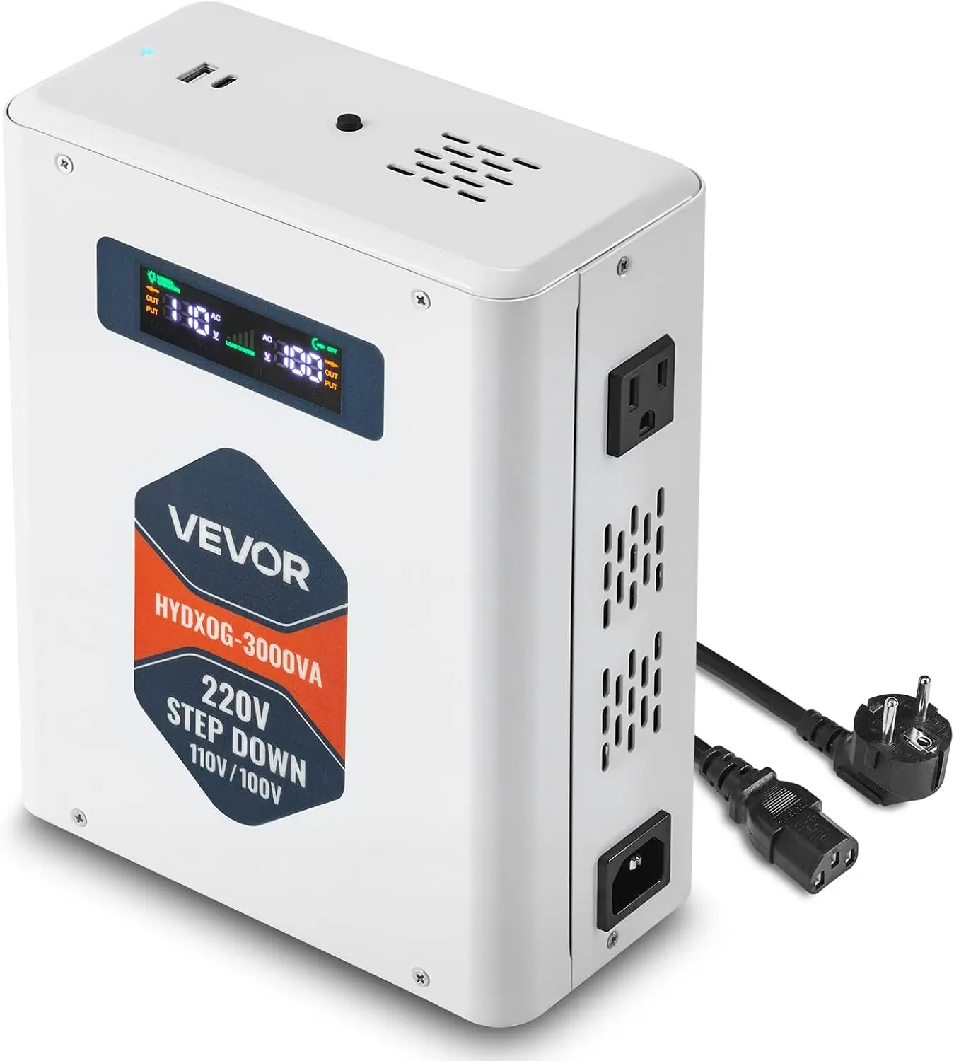 Step Down Voltage Converter, 3000VA, Heavy Duty Voltage Power Converter, 220V to 110V Power Transformer, with 2 US Outlets, USB