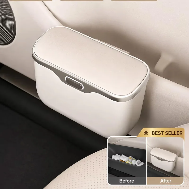 Multi Functional Suspended Car Trash Can with Lid, Storage Box on the Side of the Car Door, Rear Seat Car Interior Storage Box