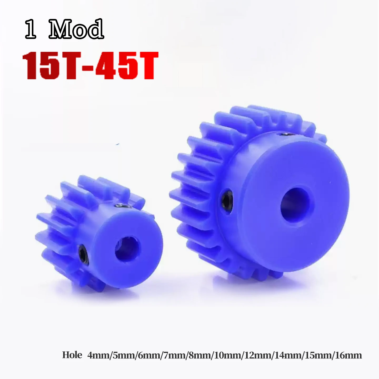 1Pcs 1 Mod 15T/16T-45T Blue Nylon Spur Gear Motor Gear 1M Mechanical Transmission Plastic Gears Bore 4/5/6/7/8/10/12/14/15/16mm