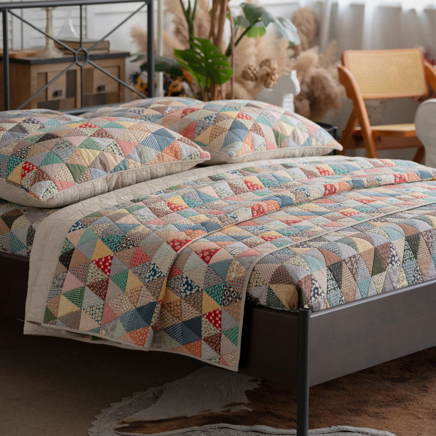 Country Style 3-Piece Quilt Set 200x230 Cm Lightweight Cotton Bedspread Coverlet for Kids Boys & Girls All Season Sofa Blanket