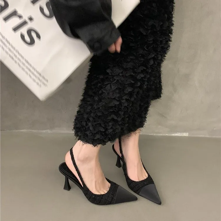 Sexy Baotou Women's Sandals Fashion Color Block Pointed Toe Thin Heel Shoes Minimal Elegant Banquet Party Ladies High Heels
