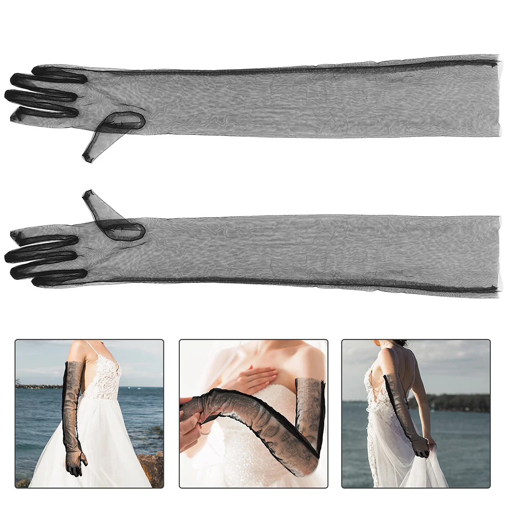 Long Bridal Tulle Gloves Women Formal White Sheer Mesh Wedding Accessories Opera Length Gloves For Bride Party Dinner