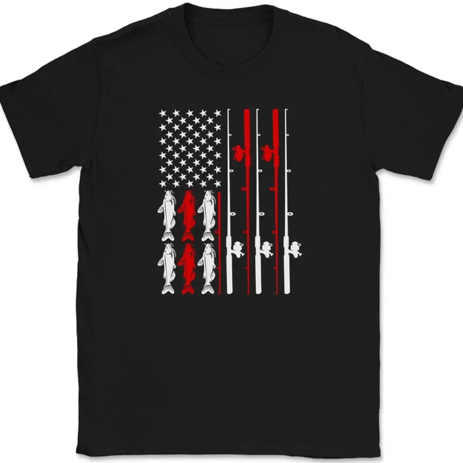 Catfish American Flag T Shirt Funny Fishing Pole Tackle USA Pride vintage Washed streetwear fashion Top For Everyday Wear homme