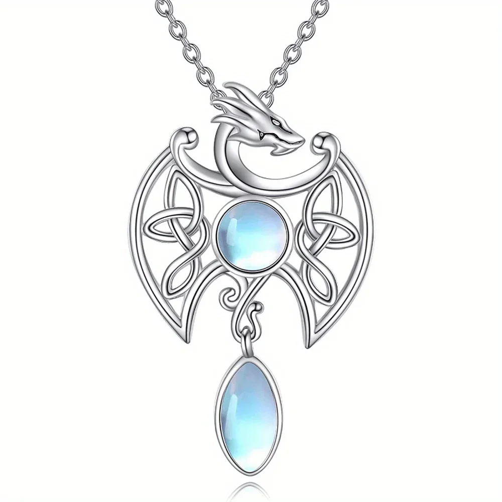 1pc Celtic Dragon Moonstone Necklace, Faux Crystal Pendant Witch Necklace Anniversary Party Gifts, Jewelry, Niche Style Hot List