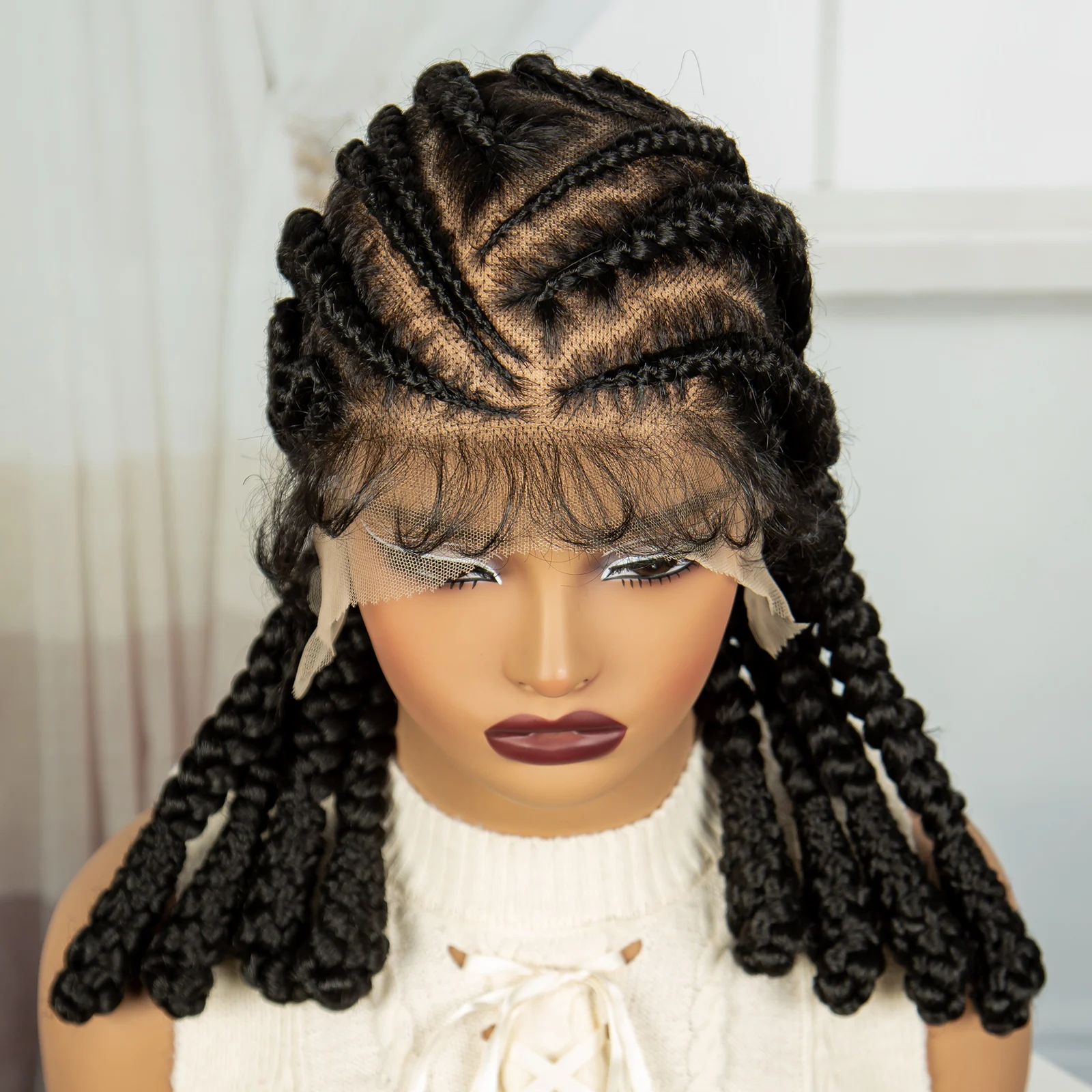 Cornrow Braided Wigs 16Inch Synthetic Full Lace Bantu Braids Wigs for Black Women Lace Frontal Braiding Wig with Baby Hair