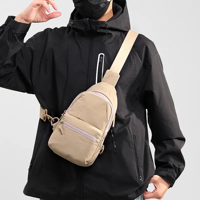 Men Solid Color Large Capacity Lightweight Sling Bag Adjustable Strap Multifunctional Crossbody Chest Bag With Water Bottle Hold