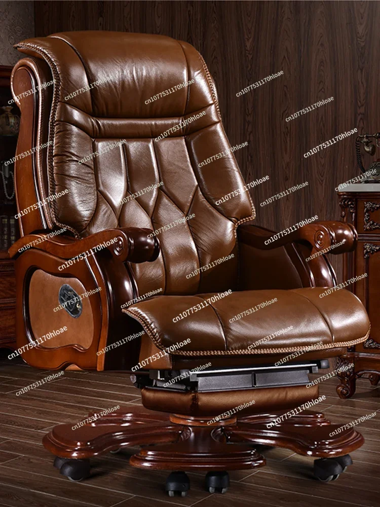 Chair Office Computer Genuine Leather Reclining Executive Chair Massage Home Comfortable Long-Sitting Chair Office