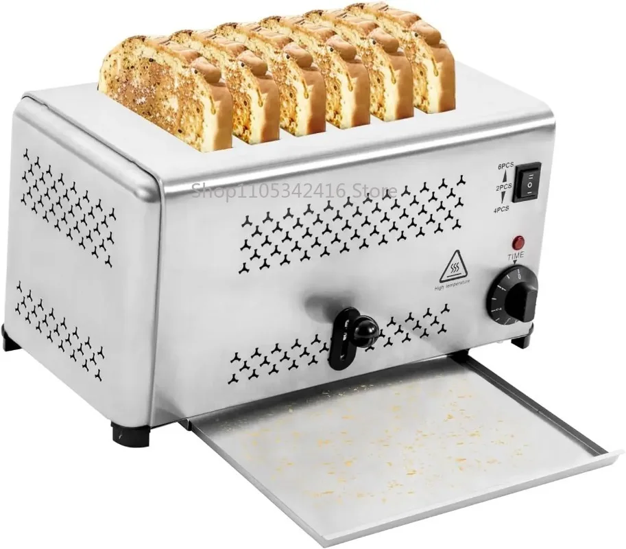 1650W Stainless Steel 6-Slice Bread Toaster with Timer Removable Crumb Tray Household Kitchen Cooking Appliance