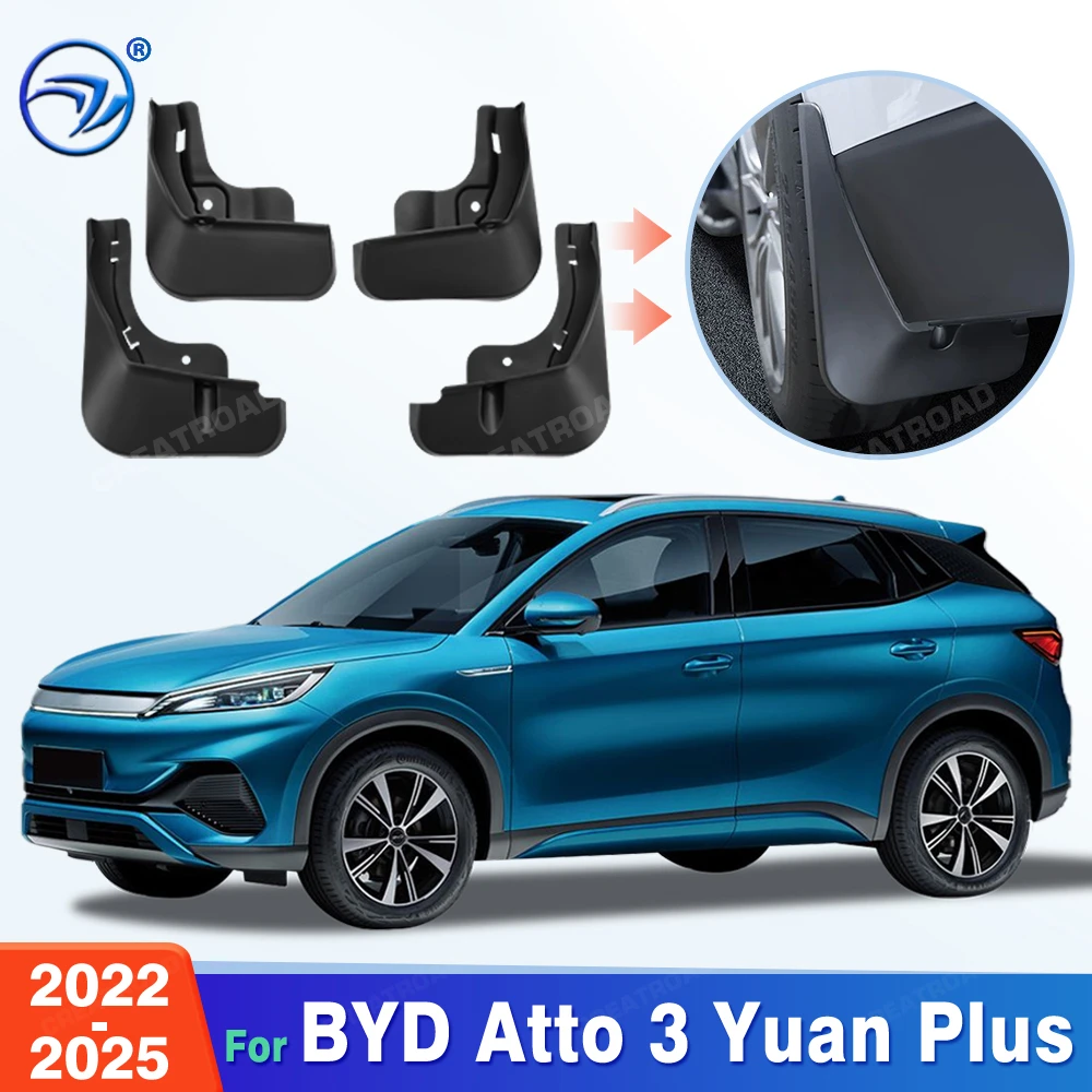 Custom Fit 4PCS Mud Flaps for BYD Atto 3 Yuan Plus 2022 2023 2024 2025 No Drilling Splash Guards Car Fender Accessories