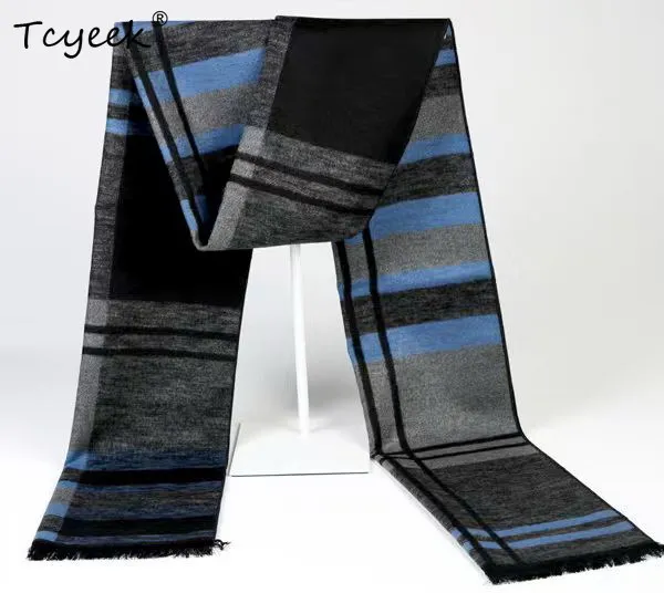 

Tcyeek, элегантные модные шарфы из шелкового флиса, клетчатый принт 178 см, теплый мужской подарок, деловой шарф, осень-зима 2024 A47626QM