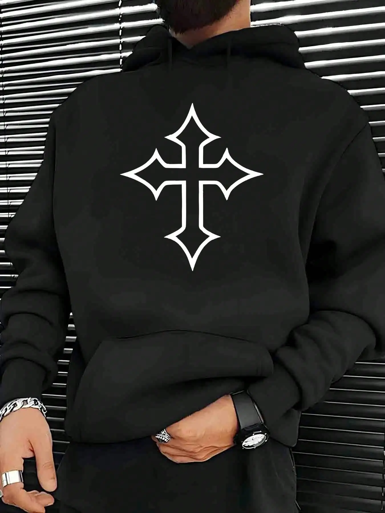 Men's Hoodie Sweatshirt, This Is Jesus Print,  Hooded Sweatshirt, Kangaroo Pocket & Adjustable Drawstring Cap, Knitted Fabric, Machine Washable, All-Season Comfortable Casual Wear