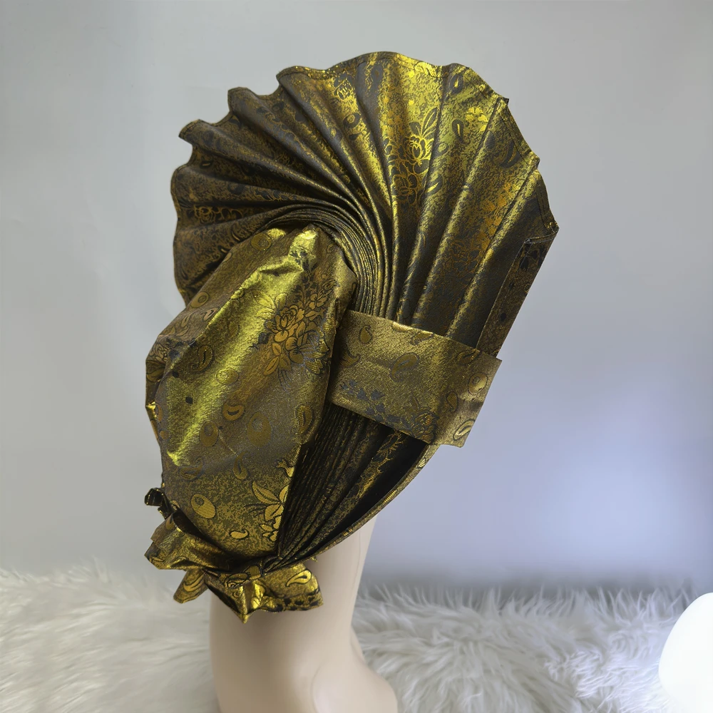 

Already Made African Headtie Gele - Sego Headtie Gold Aso Ebi African Turban Cap Luxury Nigerian Sego