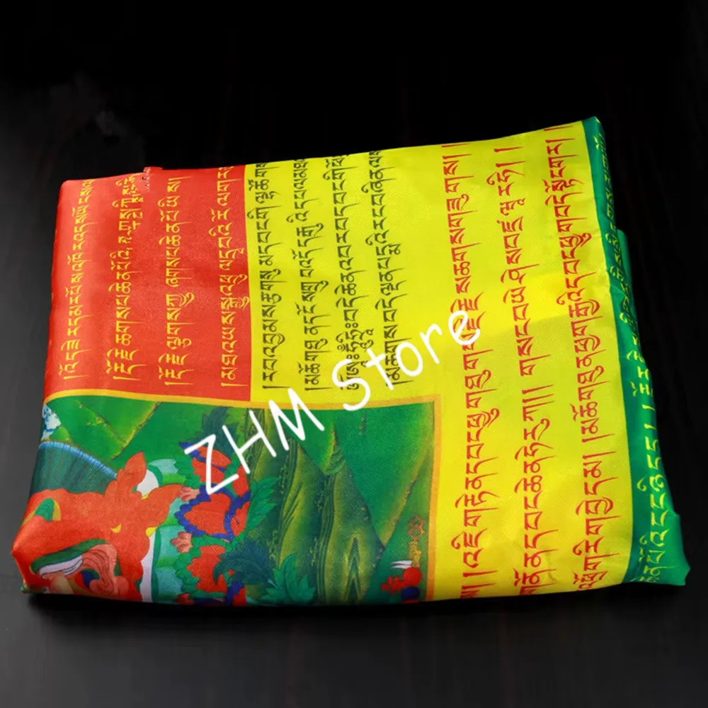 1 String Silk Cloth Multi-color Handmade Lotus Sutra Mantra Scripture Colored Printed Clear Pattern Tibetan Vertical Prayer Flag