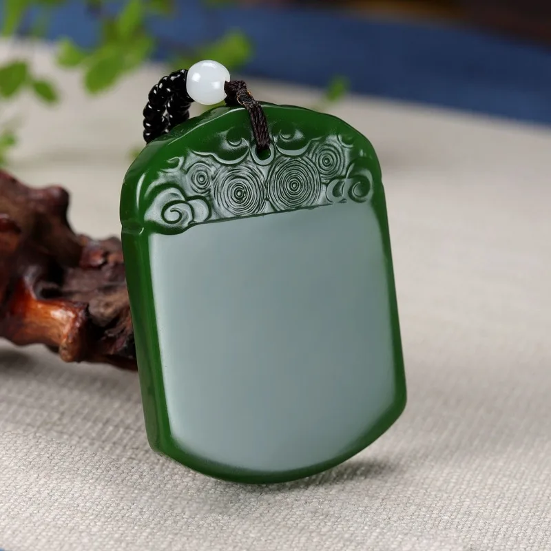 Jasper Spinach Green Tag Pendant Simple Joker Jade Pendant for Men and Women