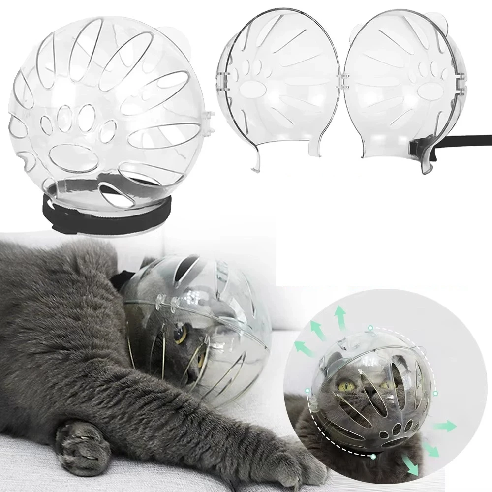 

Ball-shaped Cat Head Cover Breathable Transparent Pet Protective Helmet Safety Sturdy Pet Grooming Supply Bath Grooming