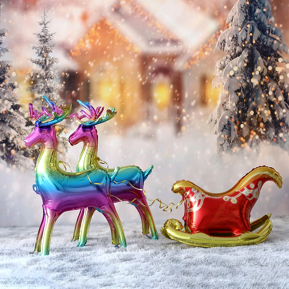 Christmas Standing Deer 4D Foil Balloons Gradient Color Gold Elk Santa Sled Inflatable Ball Xmas New Year Party Decoration Toys