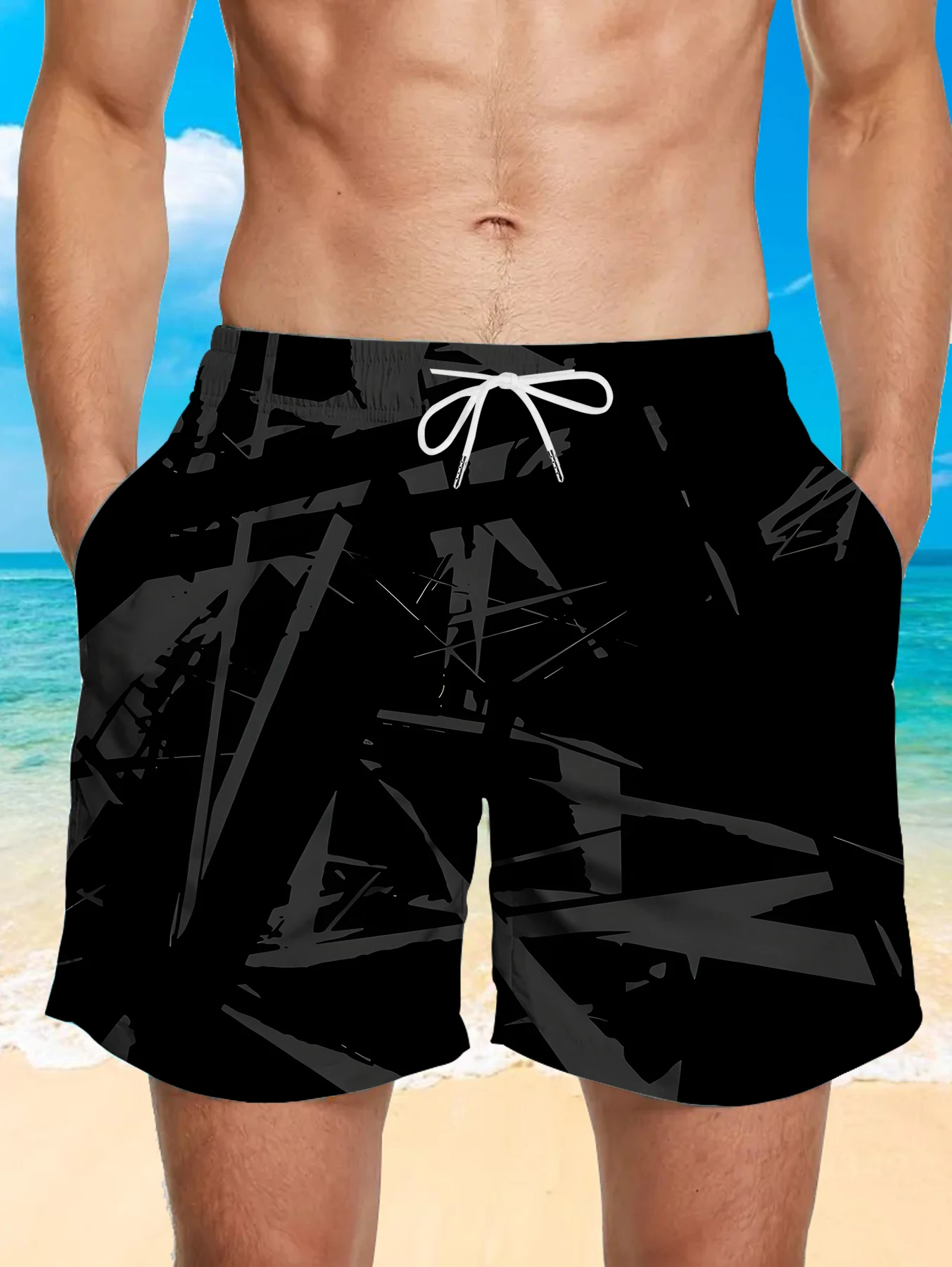 

Plus Size Men Digital Printed Shorts Full Print Quick Dry Polyester Beach Trunks