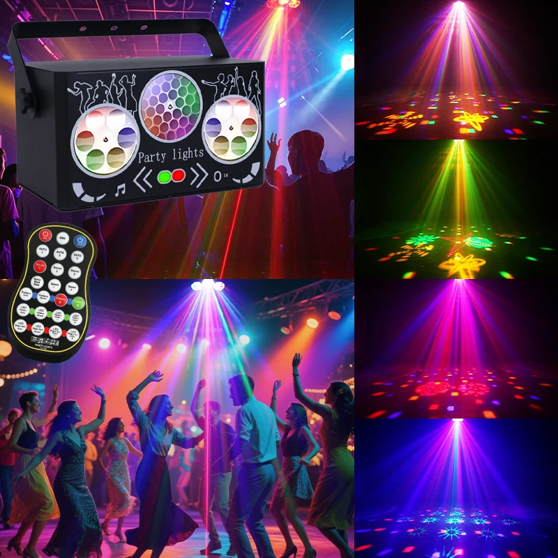 أنماط ضوء المرحلة ديسكو RGB LED DMX الصوت المنشط الليزر دي جي ضوء لحفل زفاف عطلة ديكور داخلي نادي الخفيفة