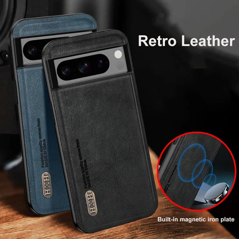 Magnetic for Google Pixel 9 XL 8 7 Pro 8A 7A Case Vintage Leather Matte Soft Cover Shockproof Anti-slip Shell Car Holder Fundas