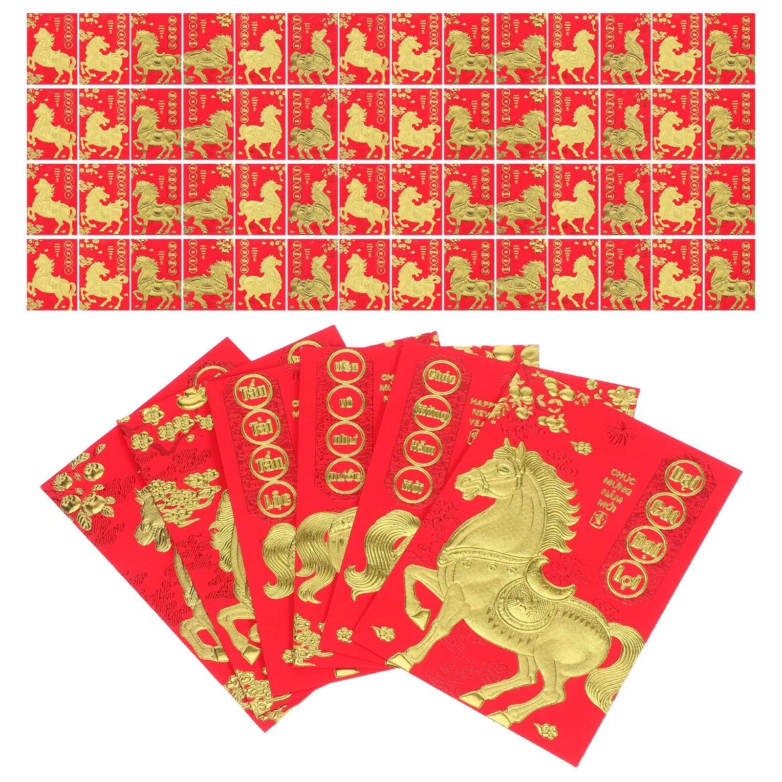 

120Pcs Year of The Horse Vietnamese Red Envelopes Lunar New Year Lucky Money Packet 2026 Traditional Hong Bao Red Pocket