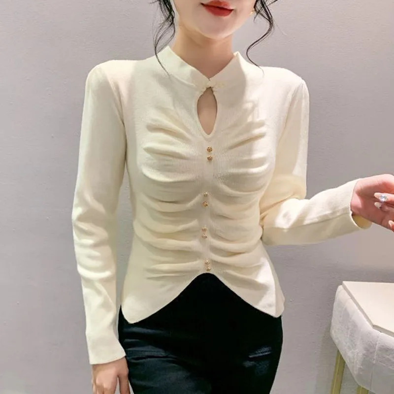 

Вязаный свитер, женские пуловеры, новый тонкий вязаный свитер с длинным рукавом и воротником-стойкой, пуловер, женские топы, свитера, женская одежда Q1182