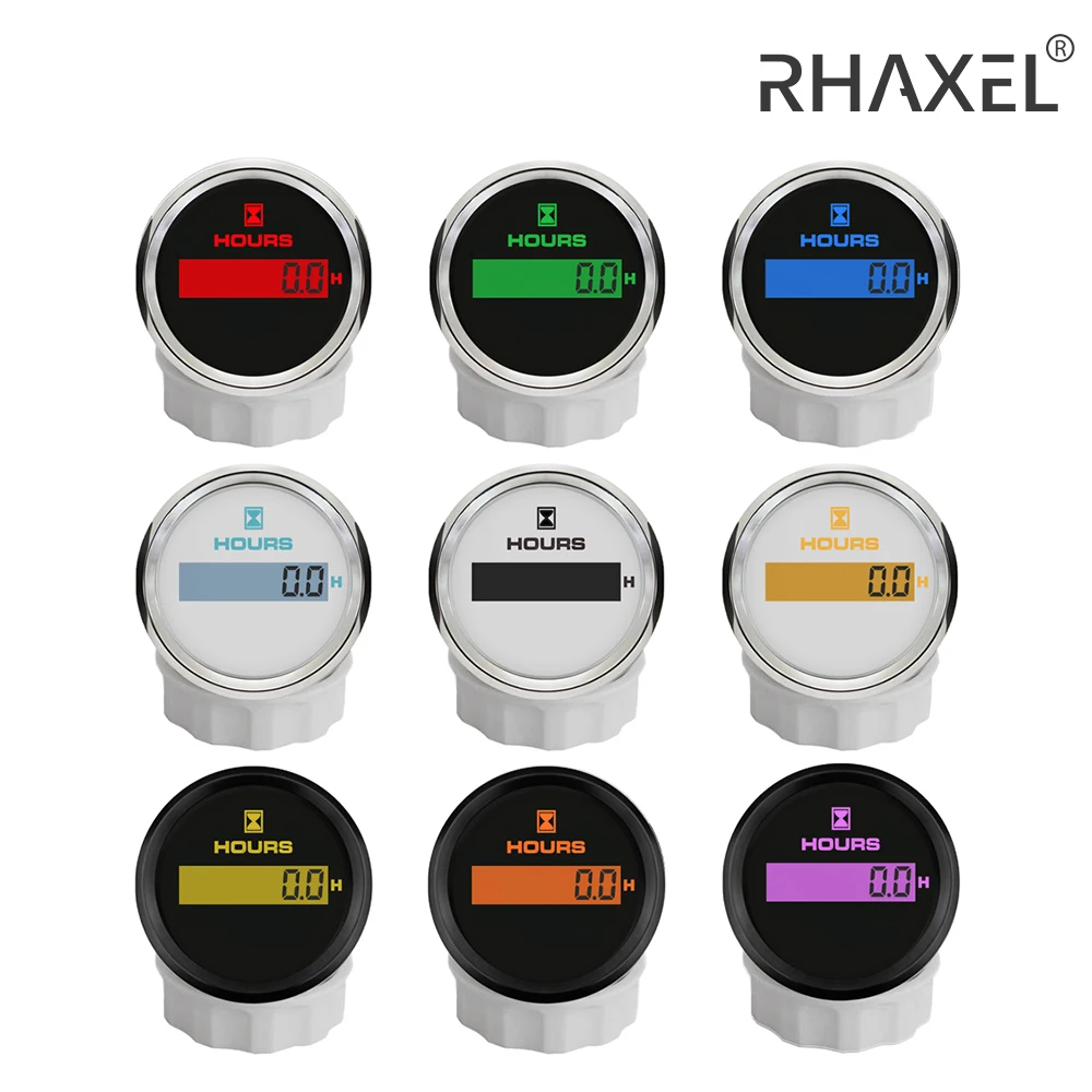 RHAXEL 52mm (2") 12V 24V DC Hour Meter 0-99999.9 H with 8 Colors Backlight for Auto Motorcycle Boat