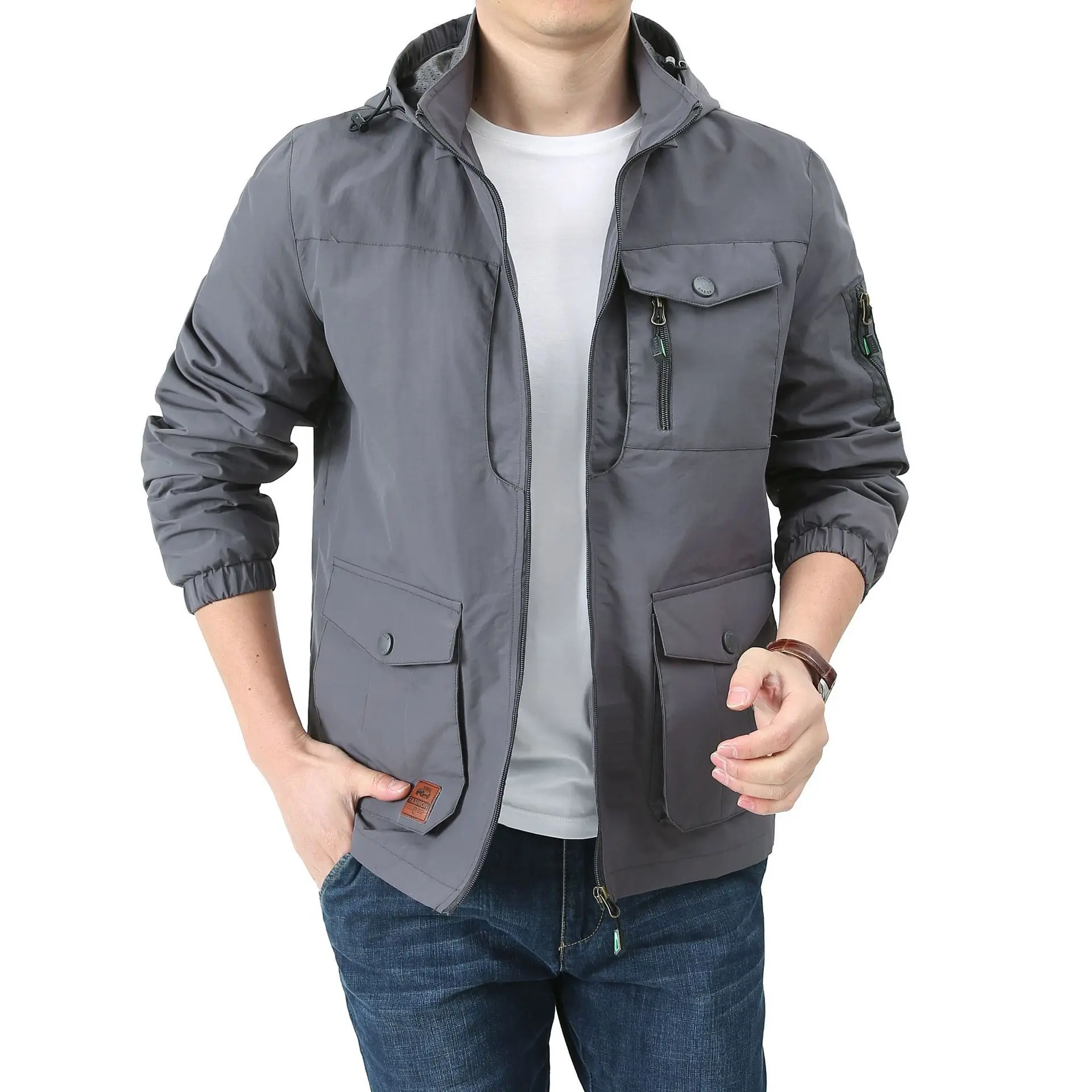 Chaqueta de trabajo con capucha para hombre, cortavientos clásico a prueba de viento, talla grande, versión coreana Simple, holgado, para jóvenes, otoño e invierno, 2024