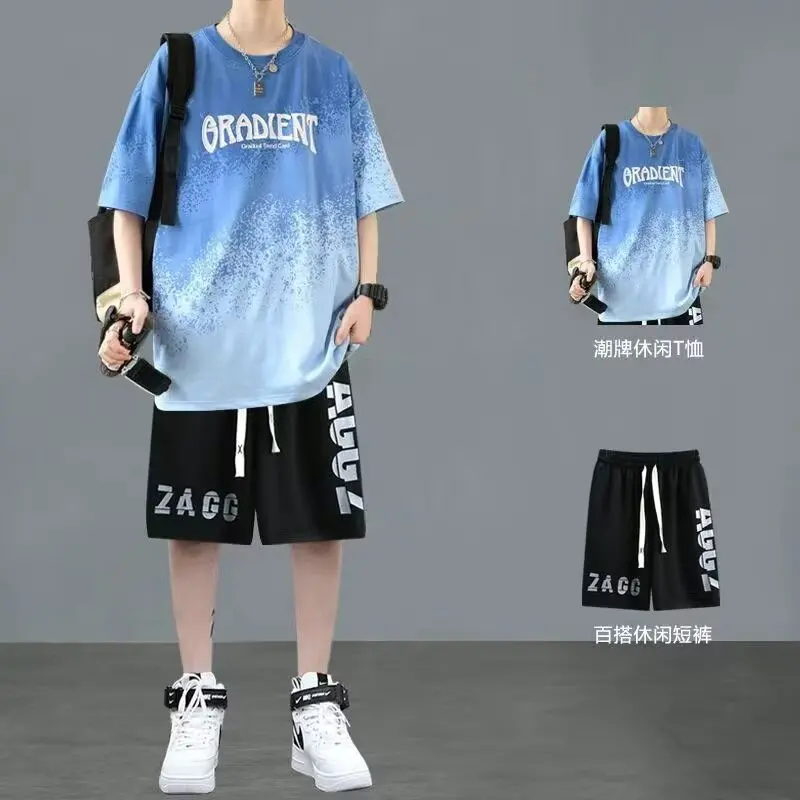 Shorts Men Suit Summer Joggers Set Korean Fashion Graphic T-shirt Multi-pocket Cargo Pants 2 Piece Set Men Tracksuits 2025 New
