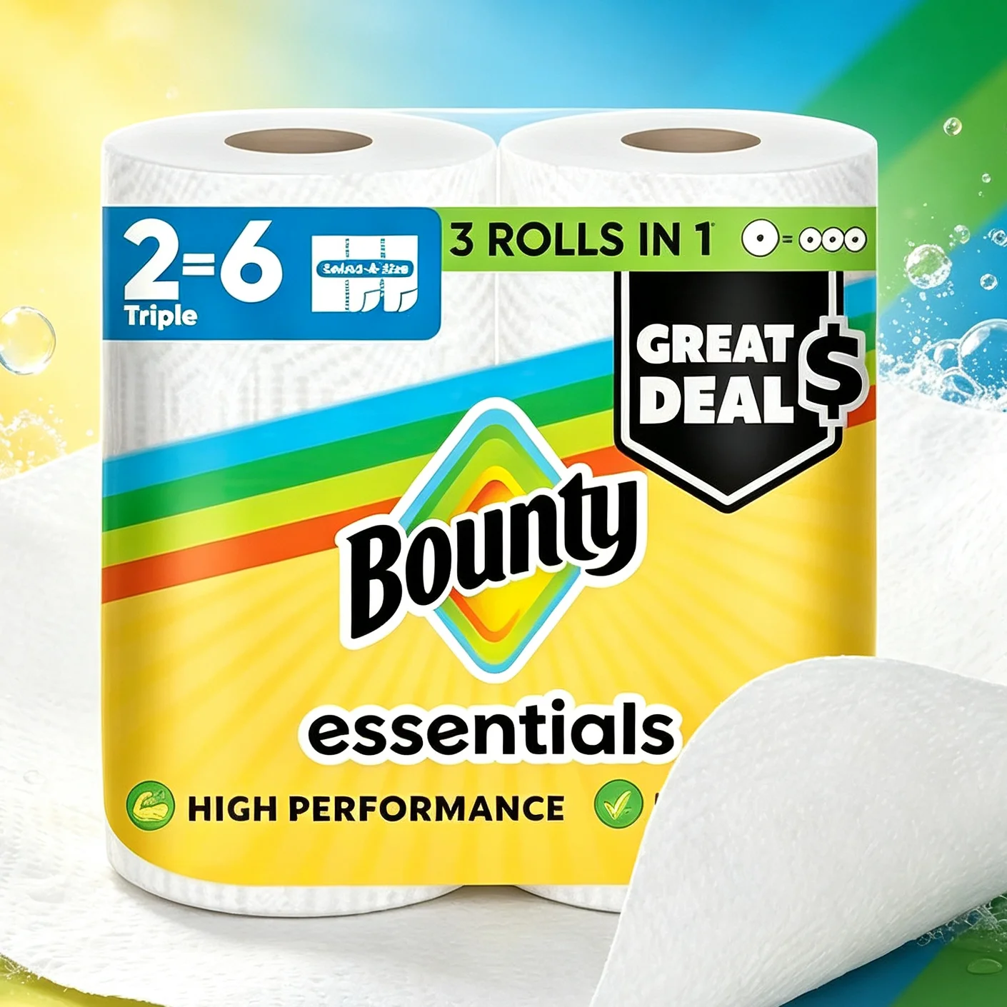 Essentials Select-A-Size Paper Towels, White, 2 Triple Rolls = 6 Regular Rolls (Packaging May Vary)