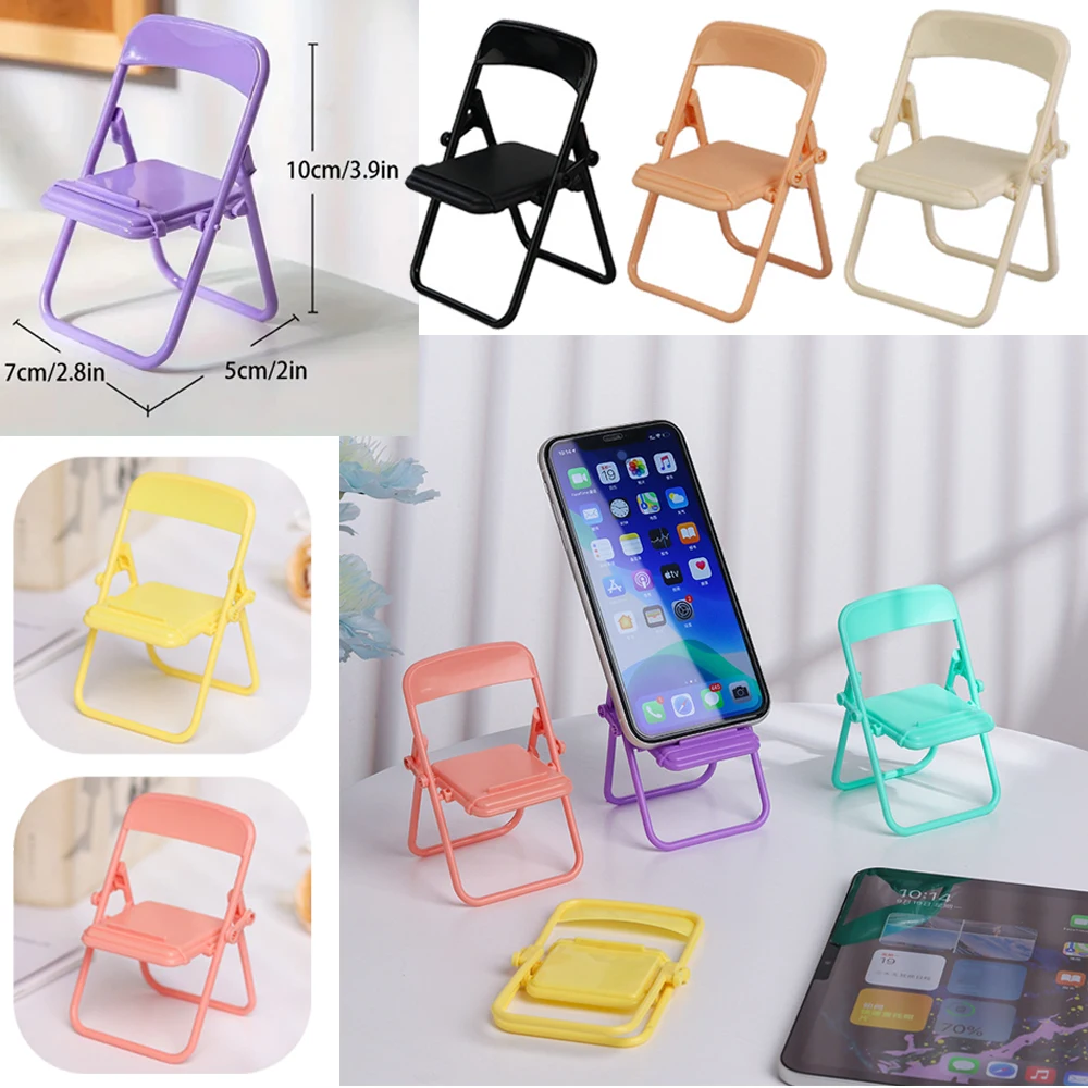 1/12 Doll House Accessories, 16Cm Doll Miniature Color Folding Chair, Table Decorations Toy&Phone Holder，Children's Toys Gift