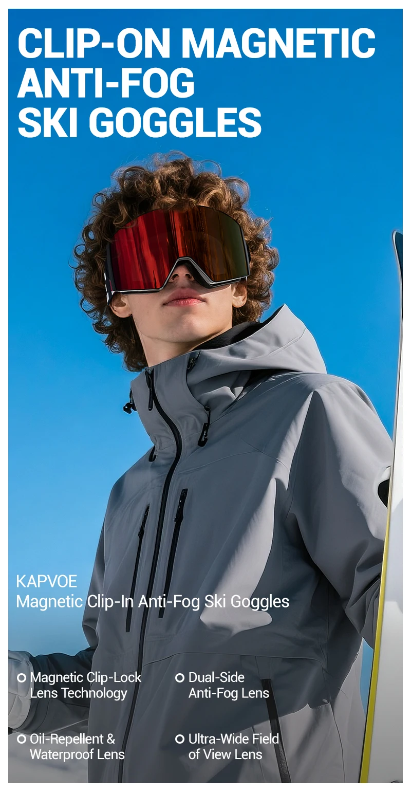 KAPVOE Antibeschlag-Skibrille, Skaten, Snowboard-Zubehör, Schneemobil, UV400, photochrome Outdoor-Wintersport, Fahrradbrille – Detail 5
