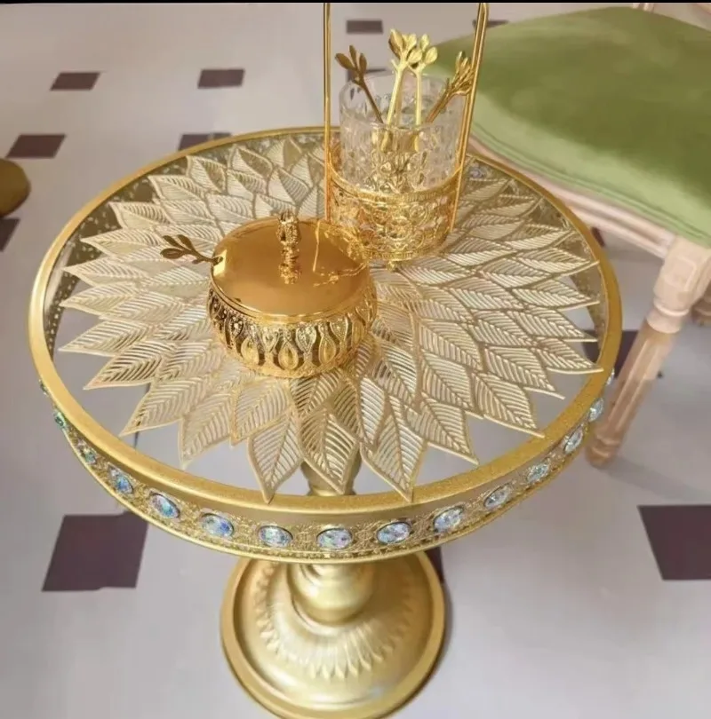 European-style gold crystal glass coffee table small table