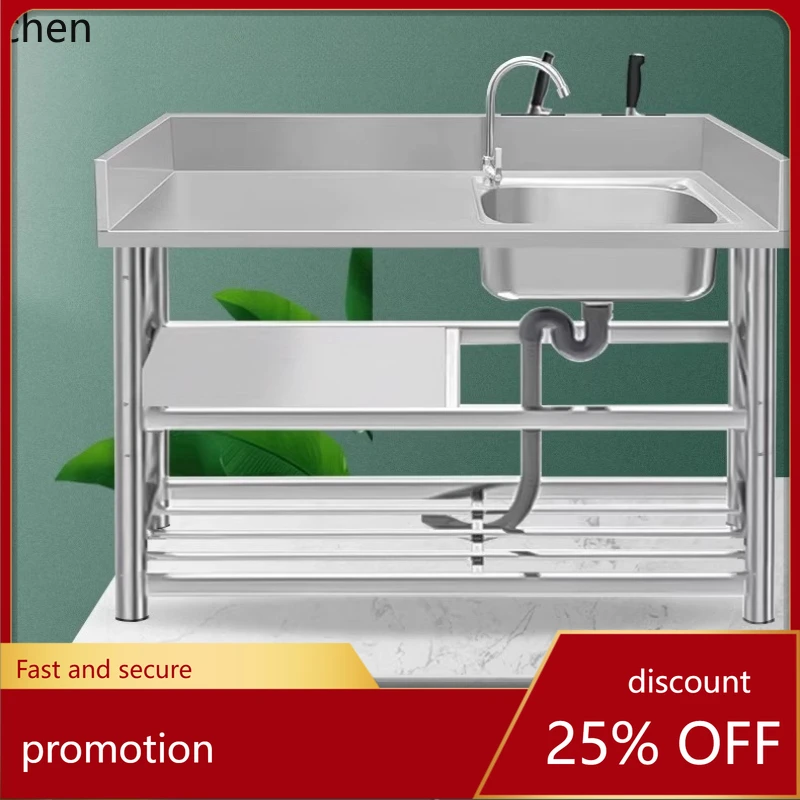 CZ Stainless Steel Sink Countertop Integrated with Bracket Vegetable Washing Basin Kitchen Dishwashing Sink Worktop