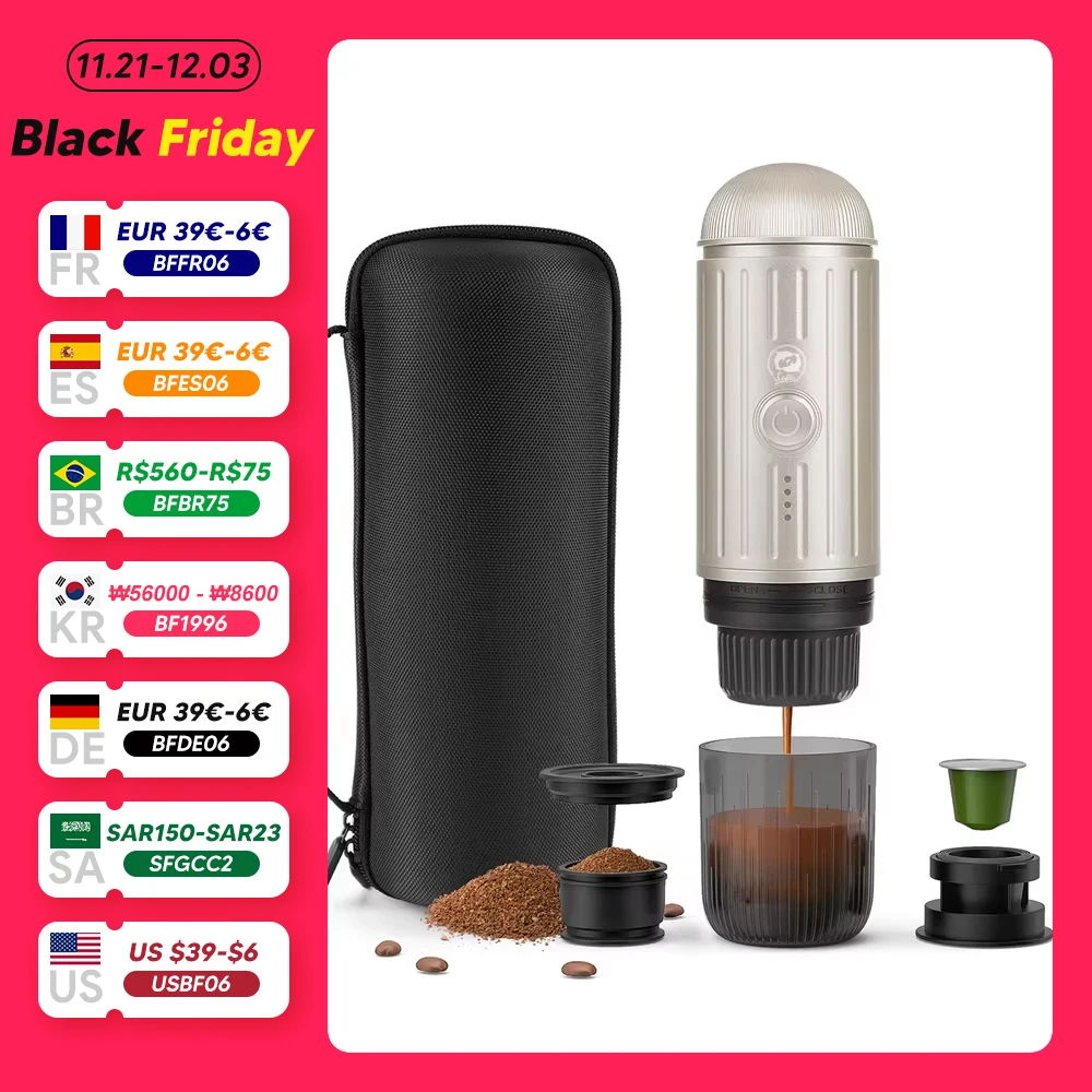 

Portable Espresso Coffee Maker Electric Coffee Machine 19Bar Automatic Heating fit nespresso Capsule Pods Ground Coffee