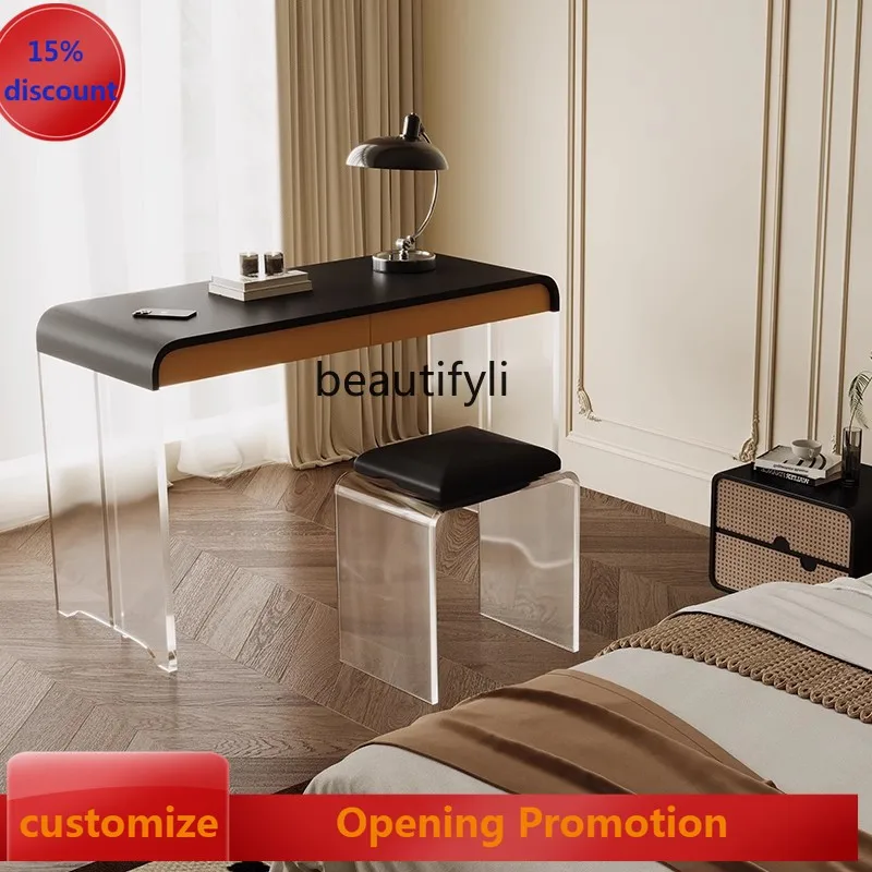 

Solid wood saddle leather retro desk, office, bedroom home dressing writing desk integrated G1218