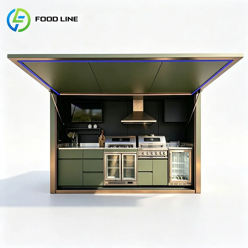 Outdoor Cooking Station Prefabricated Outdoor Kitchen BBQ Grill Island Pizza Oven Sink Cabinet Customized